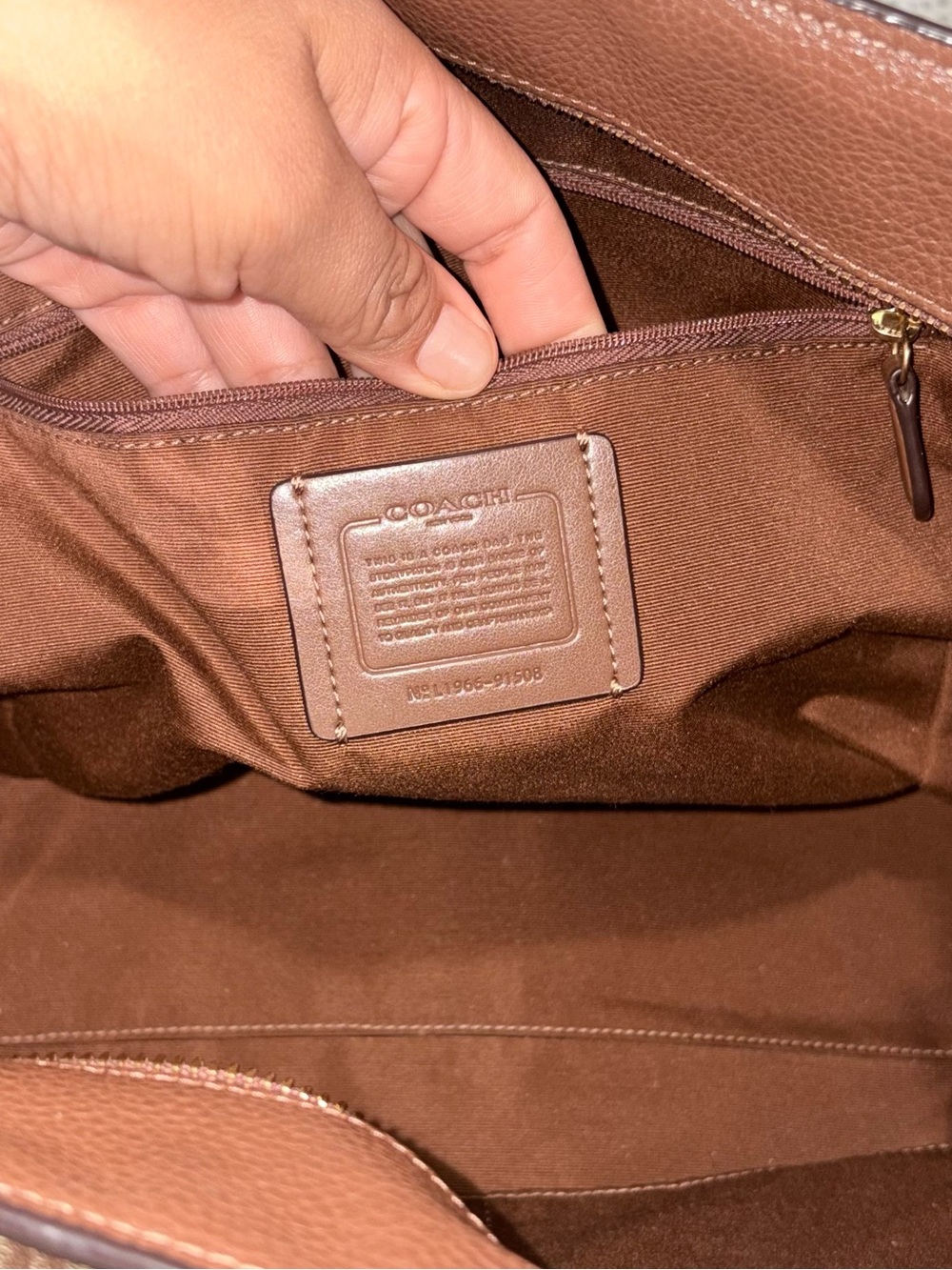 Coach Brown & Gold Signature Canvas Tote with Leather Trim - Picture 15 of 15